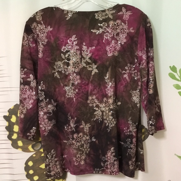 Roz & Ali Women’s Mauve Floral Scoop Neck 3/4 Sleeve Blouse~Size Petite Medium - Picture 8 of 9